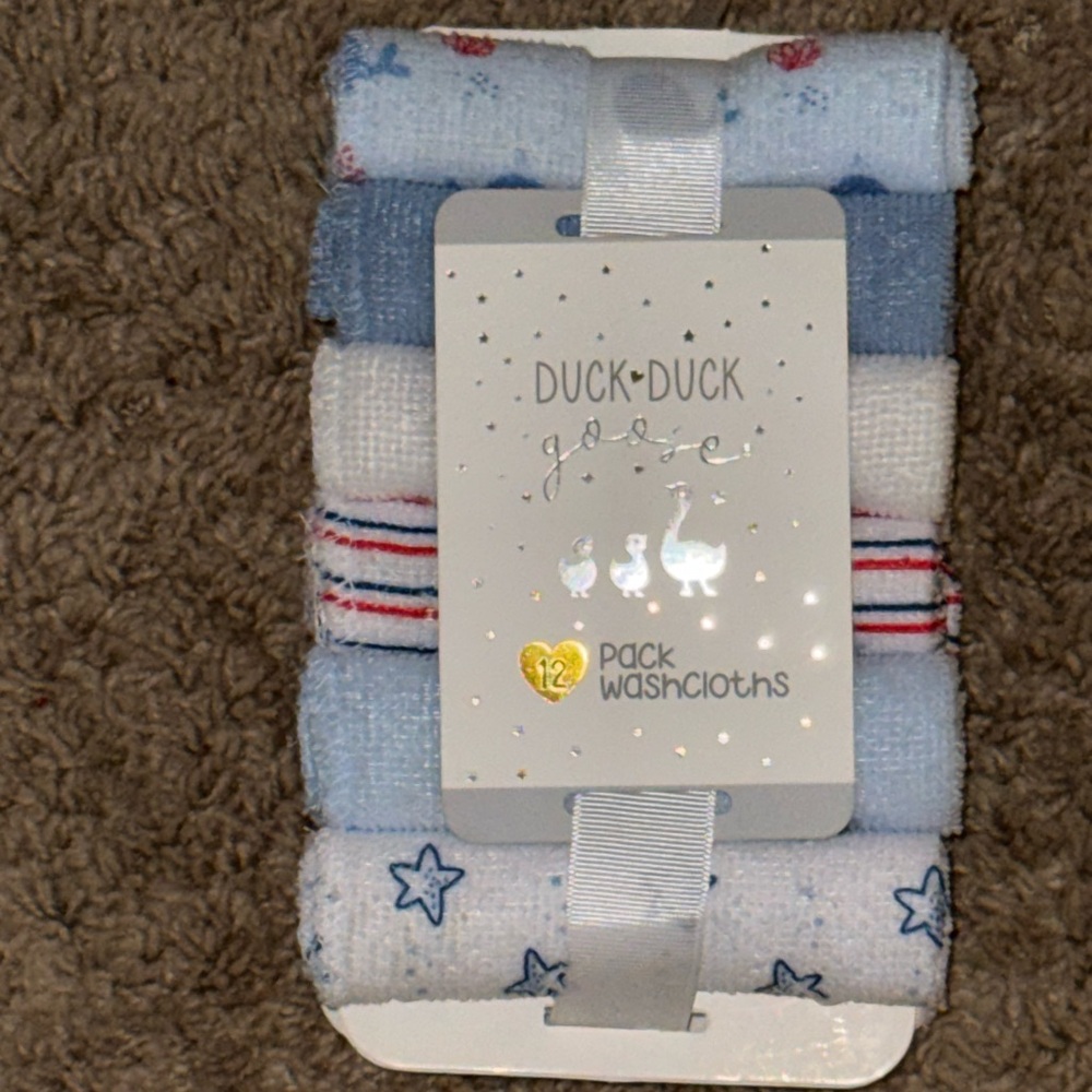 Duck Duck Goose Blue and White Washcloths - 12 Pack